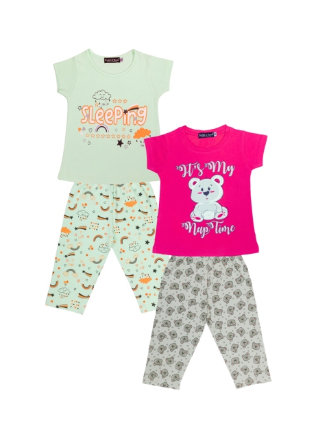 

Todd N Teen Girls Pack of 2 Green & Pink Cotton Printed Night suit