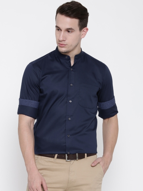 

Van Heusen Men Navy Custom Fit Solid Smart Casual Shirt, Navy blue