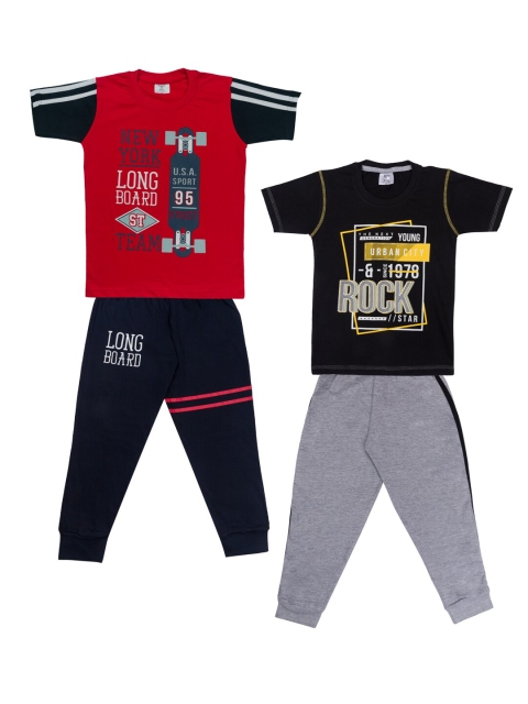 

Todd N Teen Boys Red & Black Pack of 2 Printed T-shirt with Pyjamas