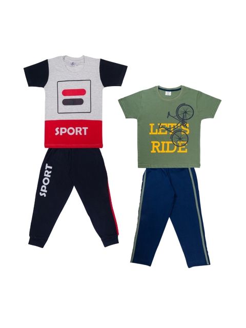 

Todd N Teen Boys Set of 2 Printed Cotton T-shirt with Trousers, Grey