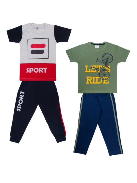 

Todd N Teen Boys Pack Of 2 Maroon & Grey Printed Pure Cotton T-Shirt With Pyjamas