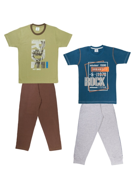 

Todd N Teen Boys Pack of 2 Printed Pure Cotton T-shirt with Trousers, Olive