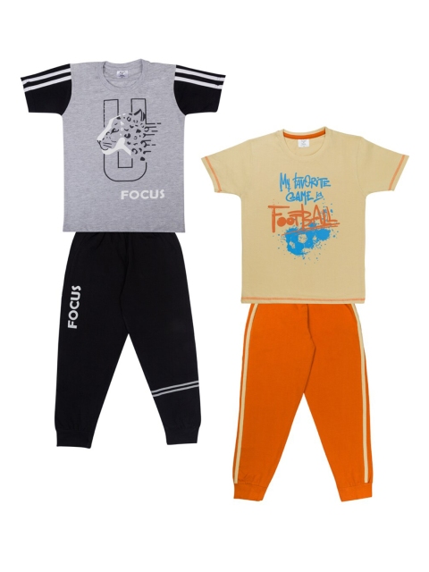

Todd N Teen Boys Pack Of 2 Grey & Black Printed Cotton T-shirt with Trousers