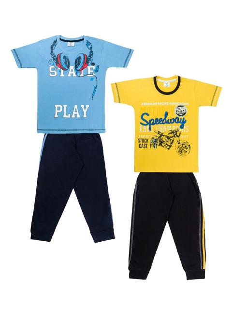 

Todd N Teen Boys Blue & Yellow Printed T-shirt with Trousers