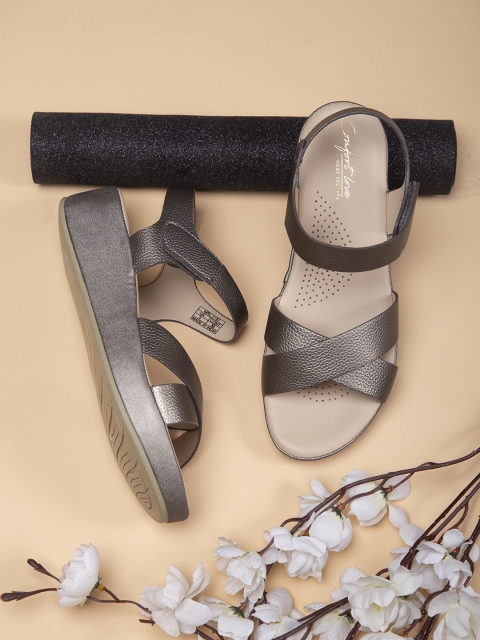 

Mode by Red Tape Women Gunmetal-Toned Comfort Sandals, Metallic