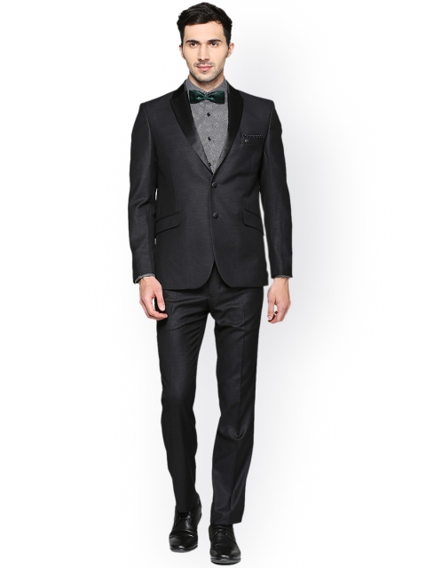 

V Dot Men Navy Black Single Breasted Slim Fit Suit