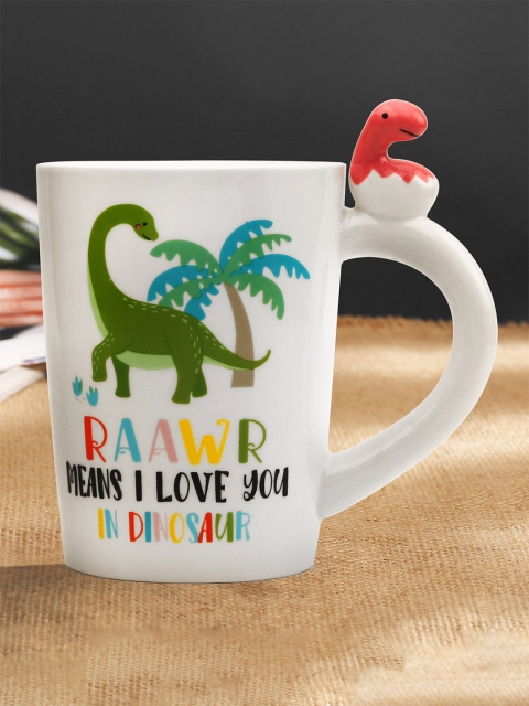 

Bigsmall Single White & Green Rawr 3D Dinosaur Ceramic Matte Mug