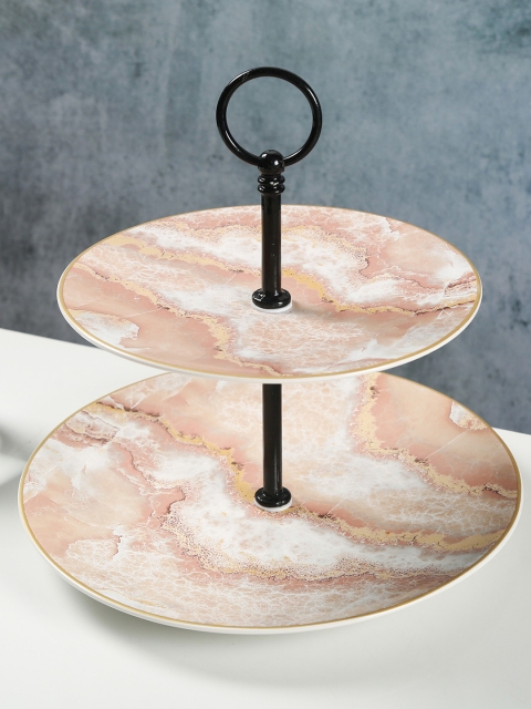 

Bigsmall Turquoise 2 Tiered Abstract Design Dessert Stand, Pink