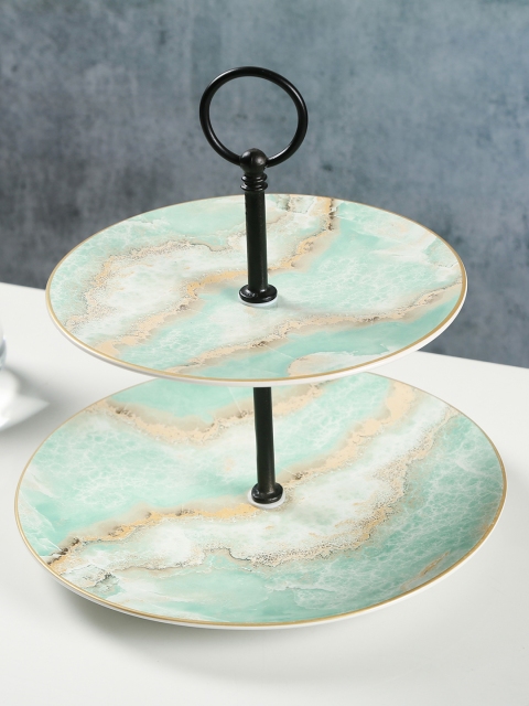 

Bigsmall Turquoise 2 Tiered Abstract Design Dessert Stand, Turquoise blue