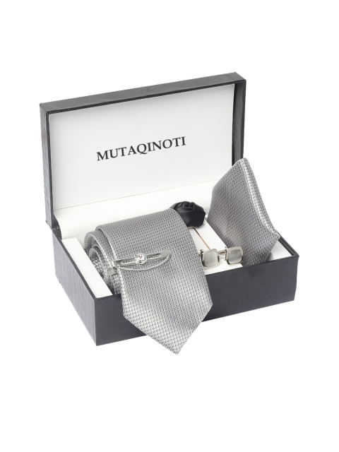 

MUTAQINOTI Men Grey Suit Accessory Gift Set