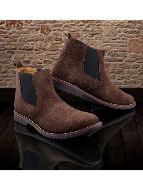 

Woakers Men Brown Colourblocked Leather Flat Boots