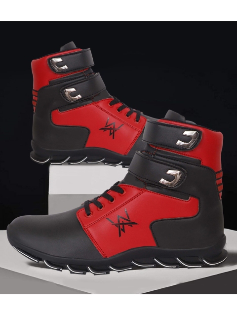 

Woakers Men Red Colourblocked High-Top Sneakers