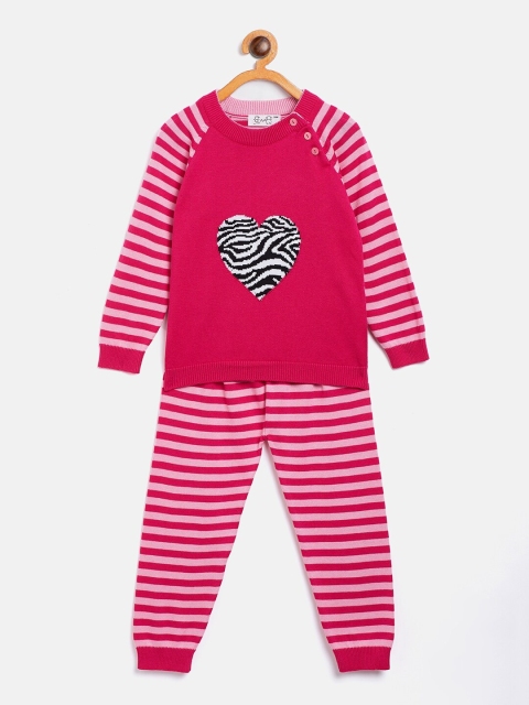 

JWAAQ Girls Pink Striped Top with Trousers