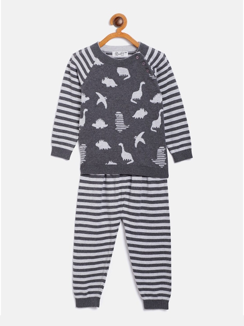 

JWAAQ Kids Grey & White Striped Pure Woollen T-shirt with Pyjamas