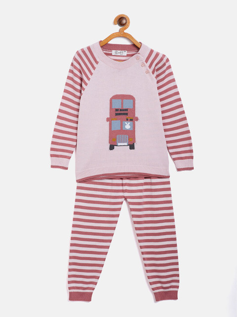 

JWAAQ Girls Pink & White Striped Top with Leggings