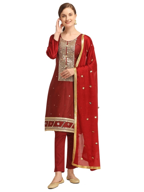 

Iris Maroon & Gold-Toned Embellished Unstitched Dress Material
