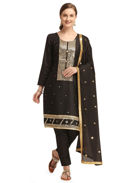 

Iris Black & Gold-Toned Embellished Unstitched Dress Material