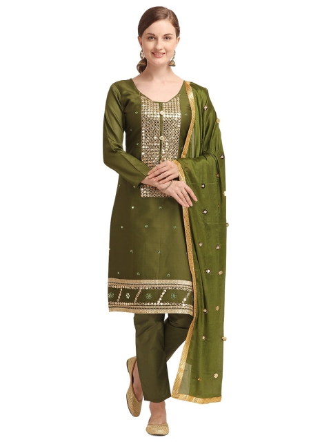 

Iris Green & Gold-Toned Embellished Unstitched Dress Material