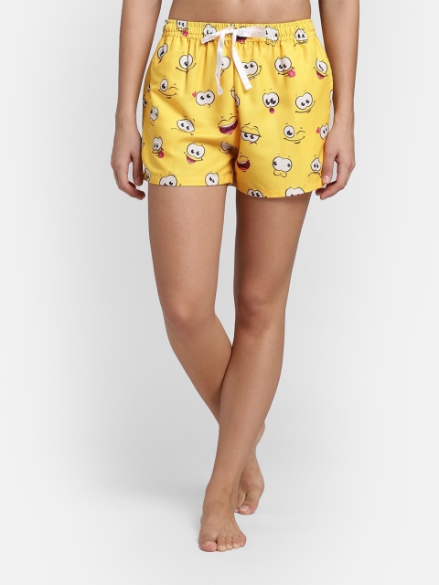 

Bellofox Women Yellow & White Graphic Printed Lounge Shorts