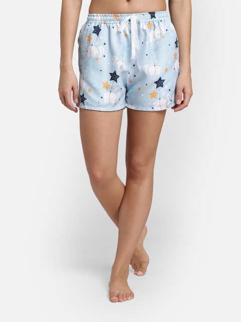 

Bellofox Women Blue & White Printed Lounge Shorts