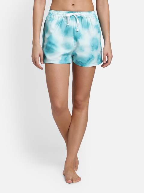 

Bellofox Women Green & White Printed Mid-Rise Lounge Shorts