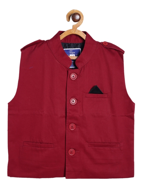 

612 league Boys Maroon Solid Pure Cotton Waistcoat