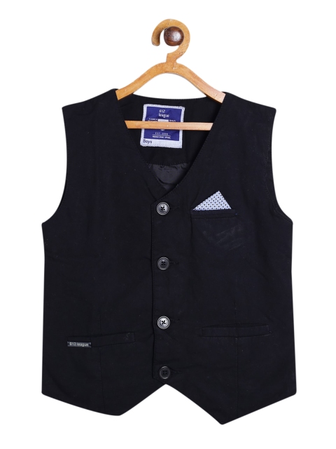 

612 league Boys Black Solid Pure Cotton Satin Waistcoat