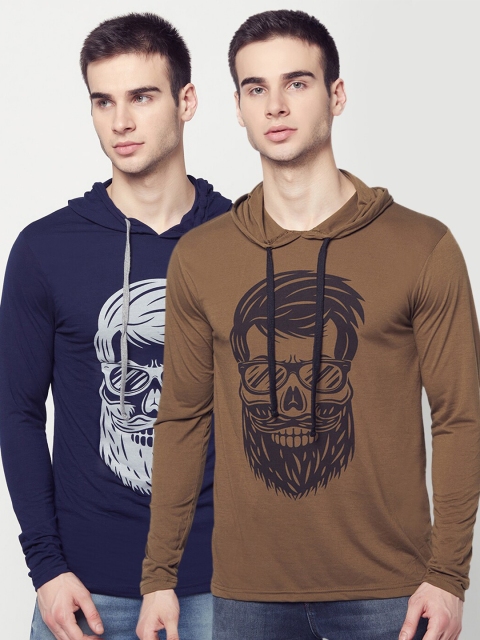 

ELEGANCE Men Pack Of 2 Printed T-shirts, Navy blue