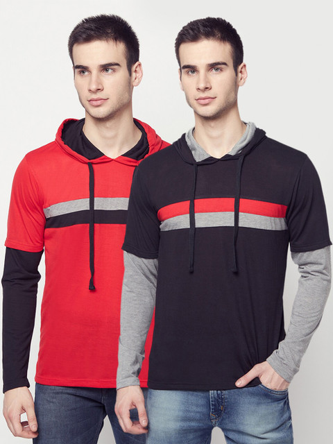 

ELEGANCE Men Pack of 2 Hooded T-shirts, Multi