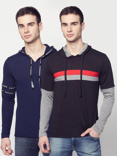 

ELEGANCE Men Pack of 2 Hooded T-shirts, Navy blue