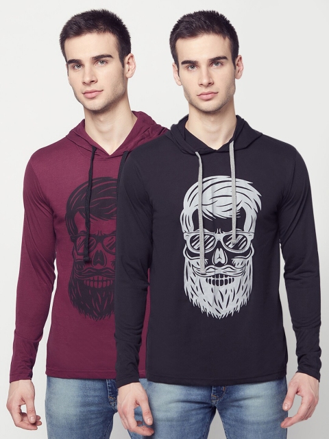 

ELEGANCE Men Pack of 2 Printed T-shirts, Burgundy