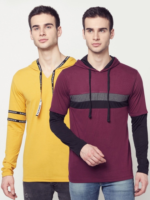

ELEGANCE Men Pack of 2 Hooded T-shirts, Yellow