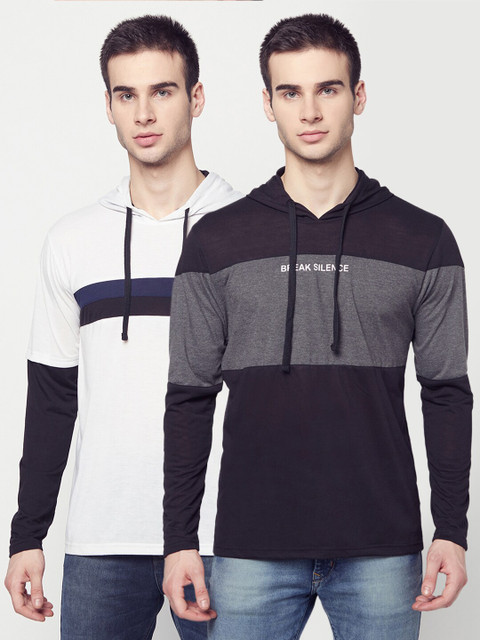 

ELEGANCE Men Pack of 2 Colourblocked T-shirts, White