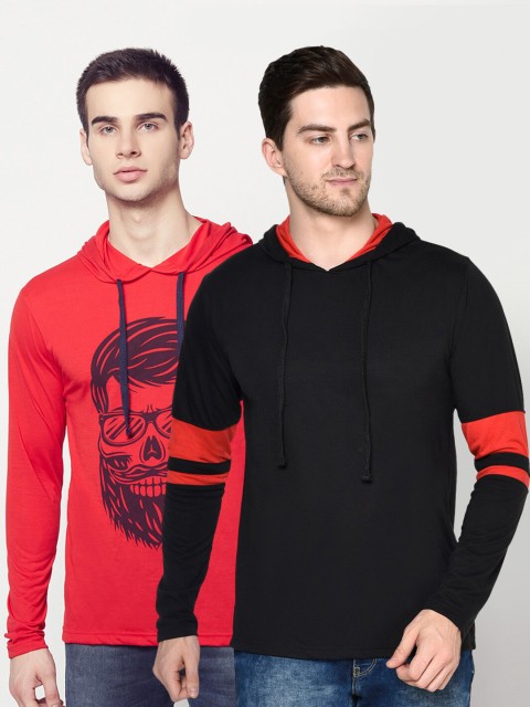 

ELEGANCE Men Pack of 2 Hooded T-shirts, Red