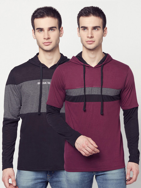 

ELEGANCE Men Pack of 2 Hooded T-shirts, Black