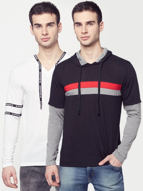 

ELEGANCE Men Pack of 2 Hooded T-shirts, White