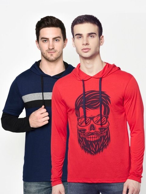 

ELEGANCE Men Pack of 2 Hooded T-shirts, Red