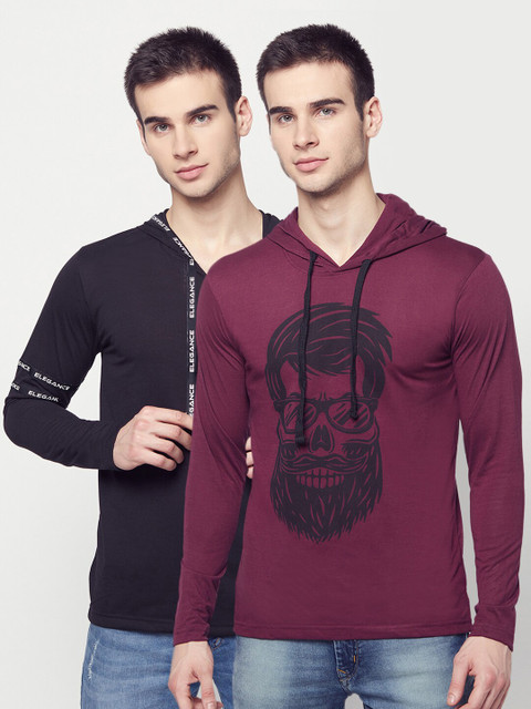 

ELEGANCE Men Pack of 2 Hooded T-shirts, Burgundy