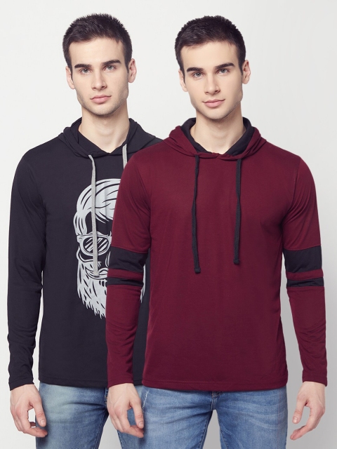 

ELEGANCE Men Pack of 2 Hooded T-shirts, Maroon