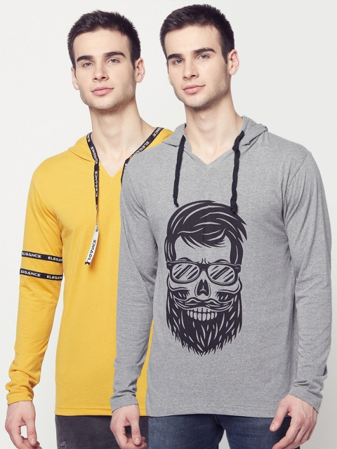 

ELEGANCE Men Pack of 2 Hooded T-shirts, Yellow