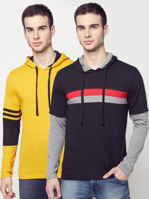 

ELEGANCE Men Pack of 2 Hooded T-shirts, Yellow