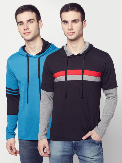 

ELEGANCE Men Pack of 2 Hooded T-shirts, Black