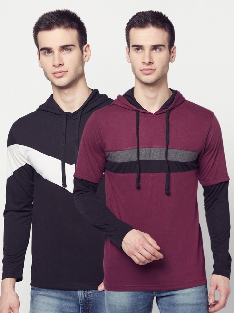 

ELEGANCE Men Pack of 2 Hooded T-shirts, Black