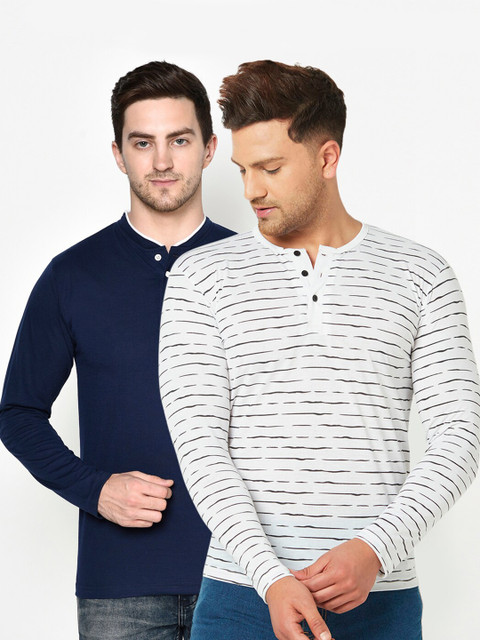 

ELEGANCE Men Pack of 2 Henley Neck T-shirts, White