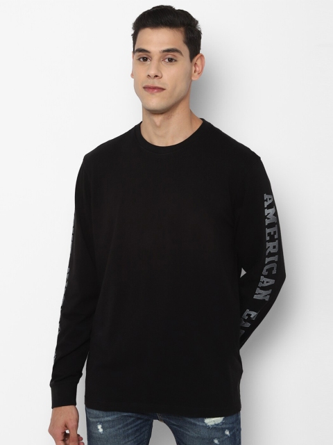 

AMERICAN EAGLE OUTFITTERS Men Black Solid Round Neck T-shirt