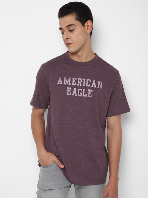 

AMERICAN EAGLE OUTFITTERS Men Burgundy Typography Printed T-shirt
