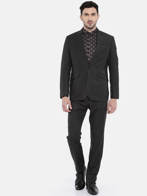 Van Heusen Charcoal Grey Solid Single-Breasted Slim Fit Formal Suit