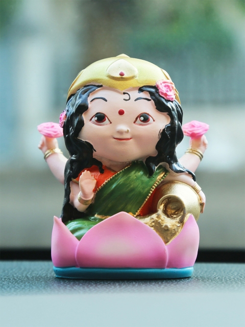 

Bigsmall Polyresin Goddess Maa Laxmi Miniature Figurine Showpiece, Pink