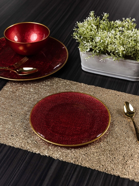 

Pure Home and Living Red 2 Pieces Textured Glass Glossy Dessert Plates