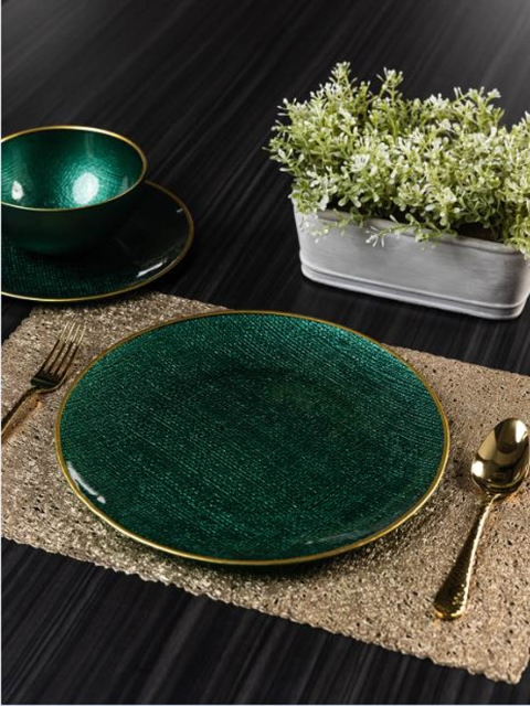 

Pure Home and Living Green Textured Glass Glossy Dinner Plate